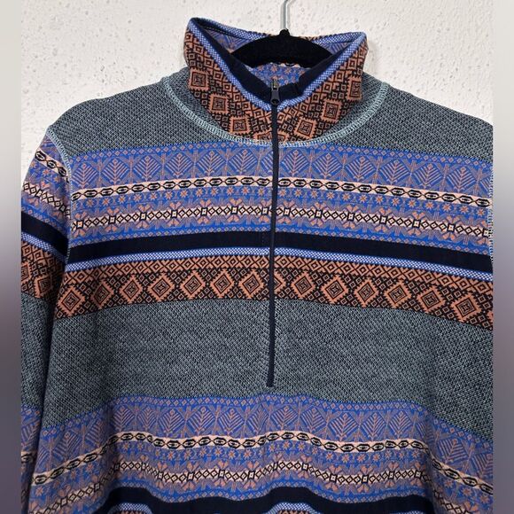 Woolrich Half Zip Sweater with Nordic Pattern 100% Cotton X-Large - Picture 2 of 11